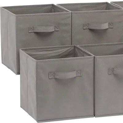 Reinforced Handle Foldable Fabric Storage Cube 10.5 Inches 10-20L Capacity 6 Pieces Gray