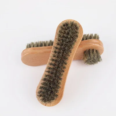 Wood Handle Pig Hair Sole Brush Dual-Purpose Double-Sided Leather Care Polishing Dust Removal