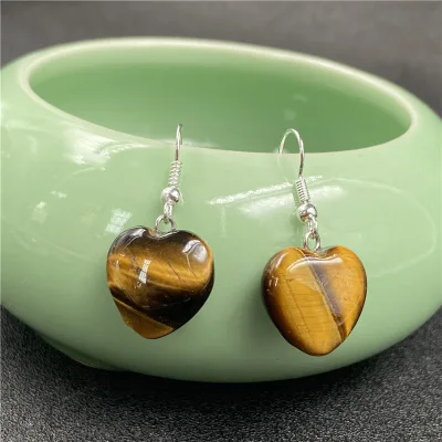 DIY Fashion Earring for Women Wedding Jewelry , Natural Gemstone Crystal Tiger Eye Heart Earrings LOVE Gift