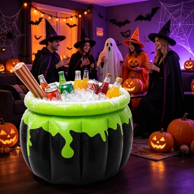 Halloween Inflatable Thickened PVC Cauldron Cooler 23.6x26.3 Inches Giant Black Leak-proof Ice Bucket Pool Party Prop