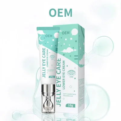 OEM Natural Jelly Eye Cream 10g Cooling Metal Tip Peptide Hyaluronic Acid Fades Dark Circles Reduces Wrinkles Puffiness All Skin