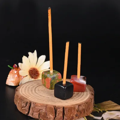 Wholesale Polished Natural Crystal Rose Quartz Cube Incense Stick Holder for Meditation Home Decor