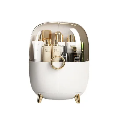Light Luxury Hip-Hop Style PVC Dustproof Desktop Makeup & Skincare Storage Rack with Magnifying Glass