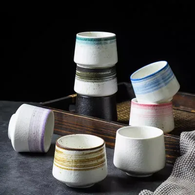 7OZ Ceramic Porcelain Retro Cute White Tea Cups Ceramic Chinese Tea Cup Set Porcelain Hand Paint Cups for Hotel