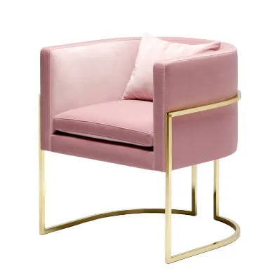 Traditional Velvet Chaise Lounge Accent Chair with Metal Stable Structure for Bedroom and Living Room Stylish Design (Pink)