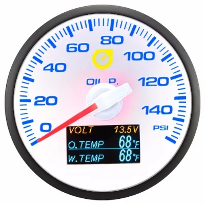4 in 1 Volt Press Oil Temperature Water Temp Pressure White Face Gauge for Car