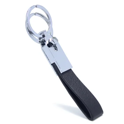 Men Detachable Two Keyrings Holder Black Genuine Leather Strap Waist Hanger Spring Button Keyholder Metal Key Chain Real Leather