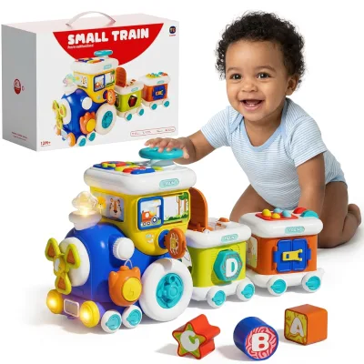 Educational Montessori Musical Toy Train for Toddlers 1-3 Alphabet Sorting Blocks Light Sound Puzzle Learning Baby Toy Gift