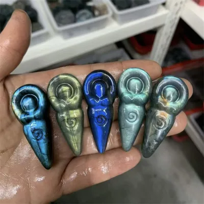 Natural Labradorite Mother Earth Goddess Carving Crystal Spiral Divine Feminine for Healing Stone Charms