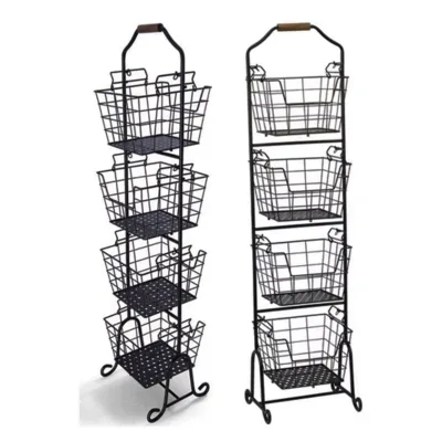 4-Tier Adjustable Metal Floor Standing Storage Baskets for Fruit Home Bathroom Tools and Market Products Display
