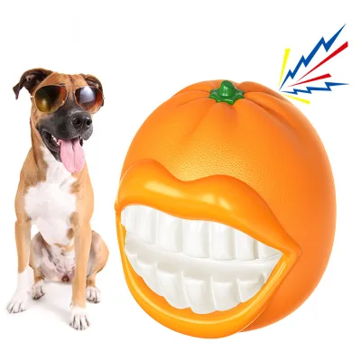 Hot Selling Voice Grinding Ball Dog Toothbrush With Strange Chirping Orange Teeth Grinding Chew Dog Toy