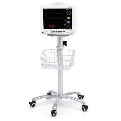 Mobile Trolley Patient Monitor with ECG SpO2 NIBP RESP TEMP and Storage Basket for ICU Hospital Bedside Use