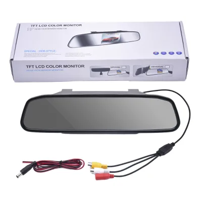 4.3" TFT LCD Color Digital Rearview Monitor HD Resolution Windshield-Mounted Car Mirror DC 12V Clip-On 2 Video 1 Year Warranty