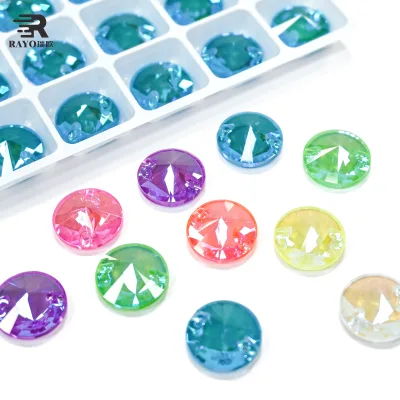 Round Glass Beads Neon Color AB Flatback Bright Sew on Rhinestone Glass Stones for Stage Dance Dress DIY Garment Bikini Dress