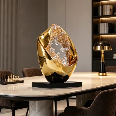 Jingyue BDB005 Factory Custom Marble Vein Golden Edge Twisted Ribbon Fiberglass Sculpture Hollow Flowing Curve Cartoon Statue