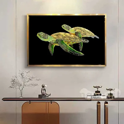 JZ Home Decor 3D Turtle Enamel Wall Art Luxury Design Tempered Glass Wall Painting