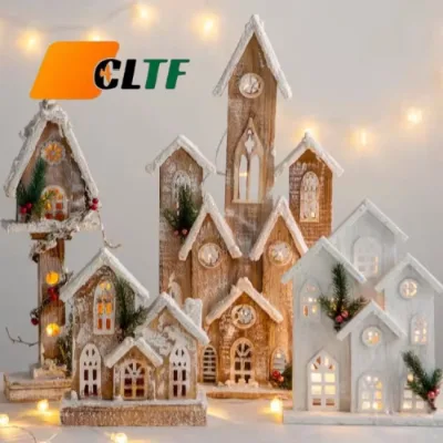 Indoor LED Christmas Decoration Wooden House Street Lamp Light Lantern Christmas Ornaments