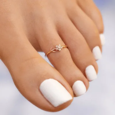 Adjustable Single Flower Stack Toe Ring 18K Gold & Stainless Steel Cute Floating Opal Wedding Toe Ring Fine Toe Ring