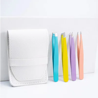 Shipping Directly Wholesale High Grade Cheap Price Leather Eyebrow Tweezer Kit 4pcs Per Set