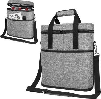 Insulated Wine Cooler Bag with Shoulder Strap, Thermal Wine Tote Carrier with Dual Zipper for Travel Picnic Party