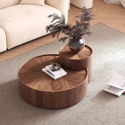 Italian Minimalist Light-luxury Walnut-toned Solid Wood Coffee Table Setdesigner-crafted Sophisticated Home Furniture