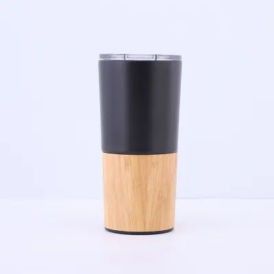 20oz Multicolor Stitching Bamboo Coffee Mug Tea Tumbler Stainless Steel Tea Cup Bamboo Tumblers Keeps Drinks Hot or Cold