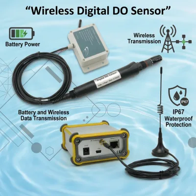 Wireless Digital DO Sensor Battery Powered Waterproof IP67 Dissolved Oxygen Meter RF Transmission 0.01mg/L Resolution +/-0.5mg/L