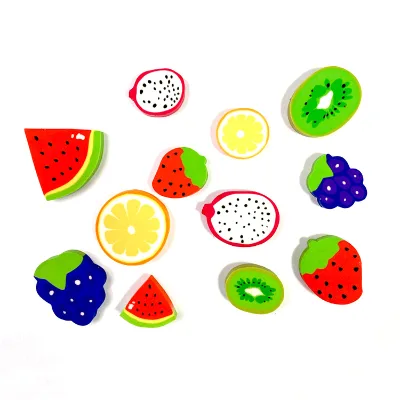LOW MOQ Promotional Cartoon Children Fancy Small Mini Colored 3d Sliced Fruit Shaped Smell Rubber Erasers Set for Kids Gift
