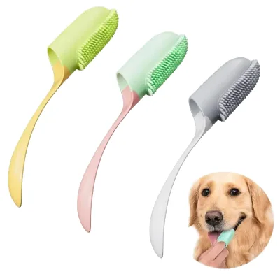 Eco-Friendly Plastic Pet Finger Toothbrush with Handle Soft Glue Teeth Cleaning Brush for Dog Oral Hygiene Bathroom Grooming