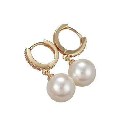 Elegant 18K Gold Plated Shell Pearl Drop Earrings Minimalist CZ Pave Huggie Hoop Dangle Jewelry for Wedding Christmas Gift