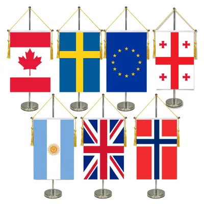 Office Desktop Decoration Custom Size World Countries Flags Stainless Steel Large Elevated Pole National Stand Flag Holders