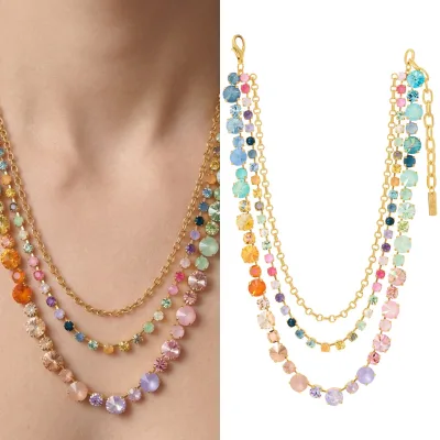 NEW INS Style Colored Zircon Necklace Three-layered Rainbow Necklace for Women Birthday Anniversary Valentine's Day Gift Jewelry