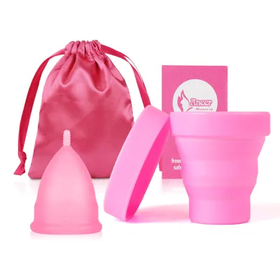 Menstrual Cups Foldable Reusable Pink Silicone Sterilizer Food Grade Soft Period Starter Kit Feminine Menstruation Set S &M Size