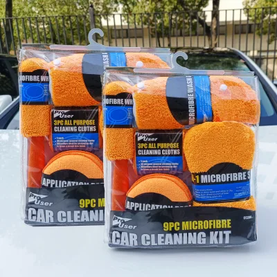 9 Piece Microfiber Car Cleaning Kit Wash Towel Set Scratch Free Detailing Cloth Sponge Gloves for Car Care