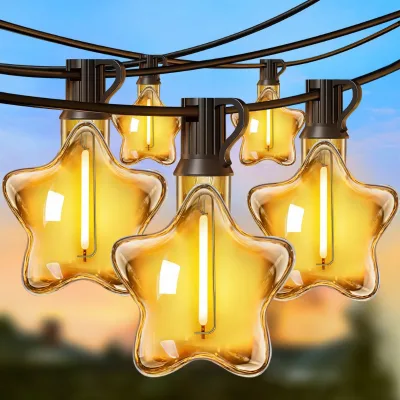 Warm White Outdoor Patio Garden Wedding Christmas Decor Lights Plug-in Star-Shaped LED String Lights Outdoor Waterproof