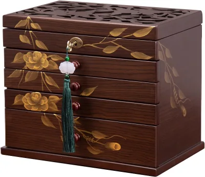 Hand-painted Wooden Rose Jewelry Box, 5-layer Wooden Jewelry Box