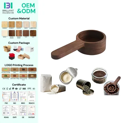 BH Non Scratch Kitchen Utensil 15ml Tablespoon Bamboo Wood Coffee Scoop and Measuring Spoon for Ground Coffee Tea Spices