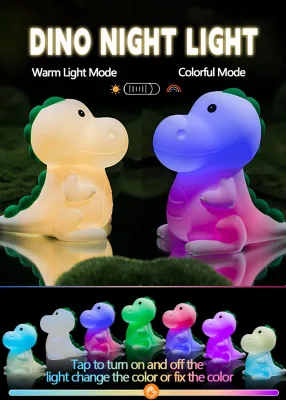 Dinosaur Night Light Adults Kids,LED Dimmable Animal Silicone Sleep Night Lamp,Rechargeable Bedside Table Lamp with Touch Sensor