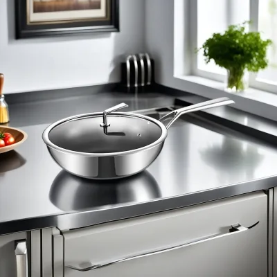 Personalised Custom Size Wok Pan Big Long Handle Kitchen Restaurant Sliver Woks with Glass Lid
