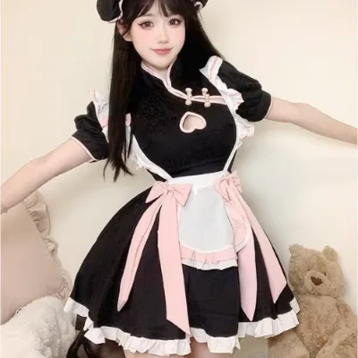 Chinese Style Maid Lolita Cosplay Costume Women Sweetheart Cheongsam Dress Halloween Party Waitress Role Play Animation Show