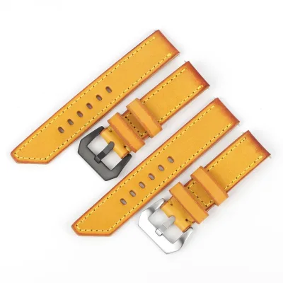 Vintage Real Cow Leather Yellow Watchband 20mm 22mm 24mm 26mm Handmade Watch Straps Replacement Men Wist Bracelet