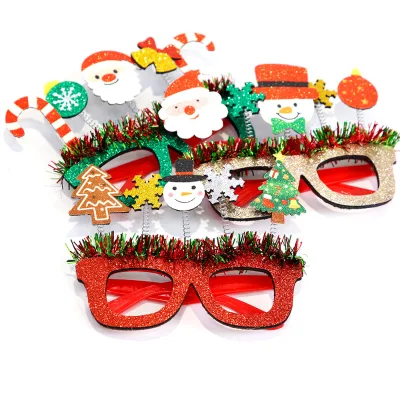Cartoon Glasses Christmas Decoration Red and Green Striped Spectacle Frames Christmas Party Decoration Glass