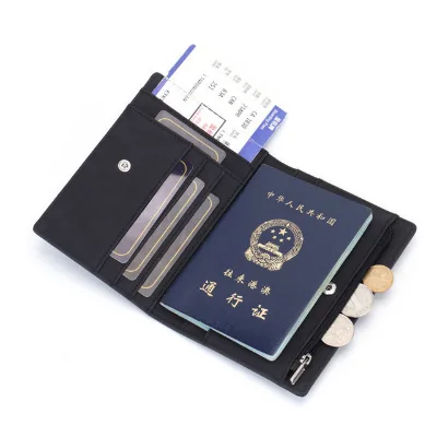 Waterproof Ultra-thin RFID Anti-theft Genuine Leather Travel Wallet Custom Passport Holder Credit Card Holder Zipper Closure