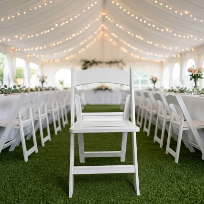 Outdoor White Oxford Resin Slatted Chair Plastic Foldable Chair for Wedding Marquee Tent Banquet Event Party Rental