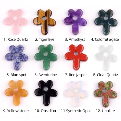 Natural Crystal Amethyst Five-Petal Flower Pendant Hollow Clear Quartz Crystal Carving Gemstone Charm for Jewelry Making