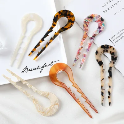 Genya  Acetate Plate Hairpin U-shaped Hair Headdress Vintage Hair Sticks Hair Pin Hairstyle Chignon for Women