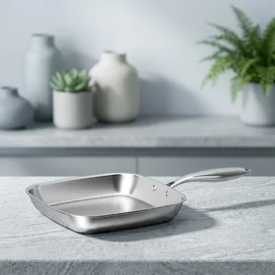 Factory Stock Food-grade 304 Triply Stainless Steel Grill Pan Brushed Finish Durable Induction Frying Pan Kitchen Essential