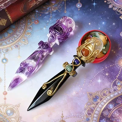 Wholesale Handmade Wire Wrapped Crystal Dagger Wand Natural Chakra Magic Scepter Healing Point Wand Ornament Witchcraft Decor