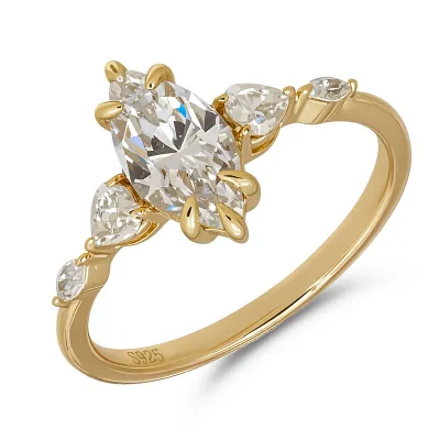 S925 Silver Rhodium Plated Women's Ring Petal Teardrop Design High Carbon Diamond Light Luxury Wedding & Party Style