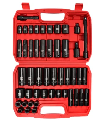 3/8" Drive Impact Socket Set SAE and Metric (5/16"- 3/4" , 8-22mm) 48pcs , CR-V Steel, 6 Point Sockets, Extension Bar 3-in, 6-